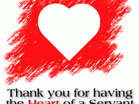 Red background with white heart. Text says Thank you for having the heart of a servant.